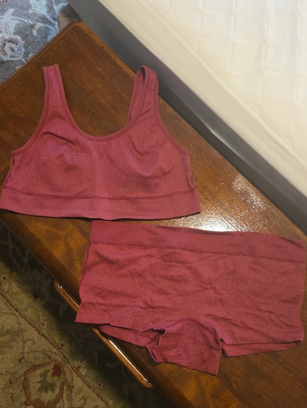 Torrid Ribbed Sparkle Bralette & Shorts Set - Rose Top 1x Bottoms 2x